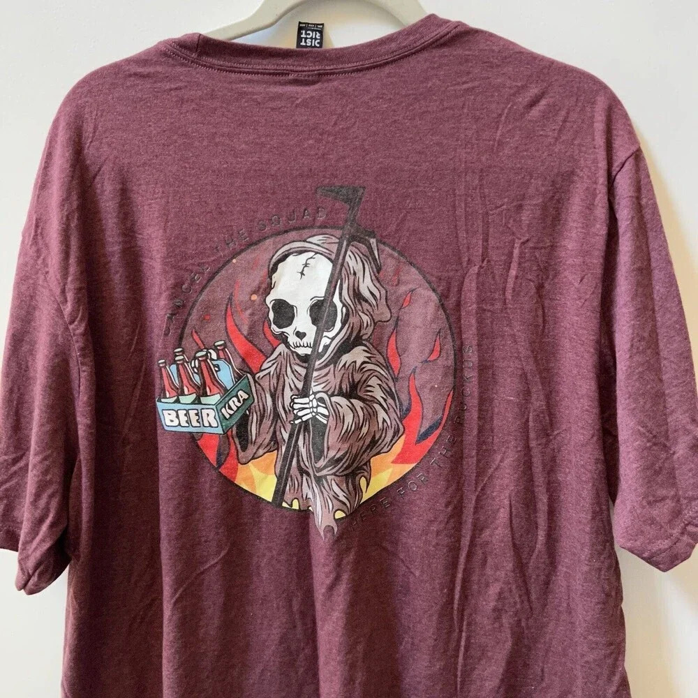 Mens Maroon Graphic T Shirt Beer Grim Reaper “Here for the Ruckus” Sz 2XL